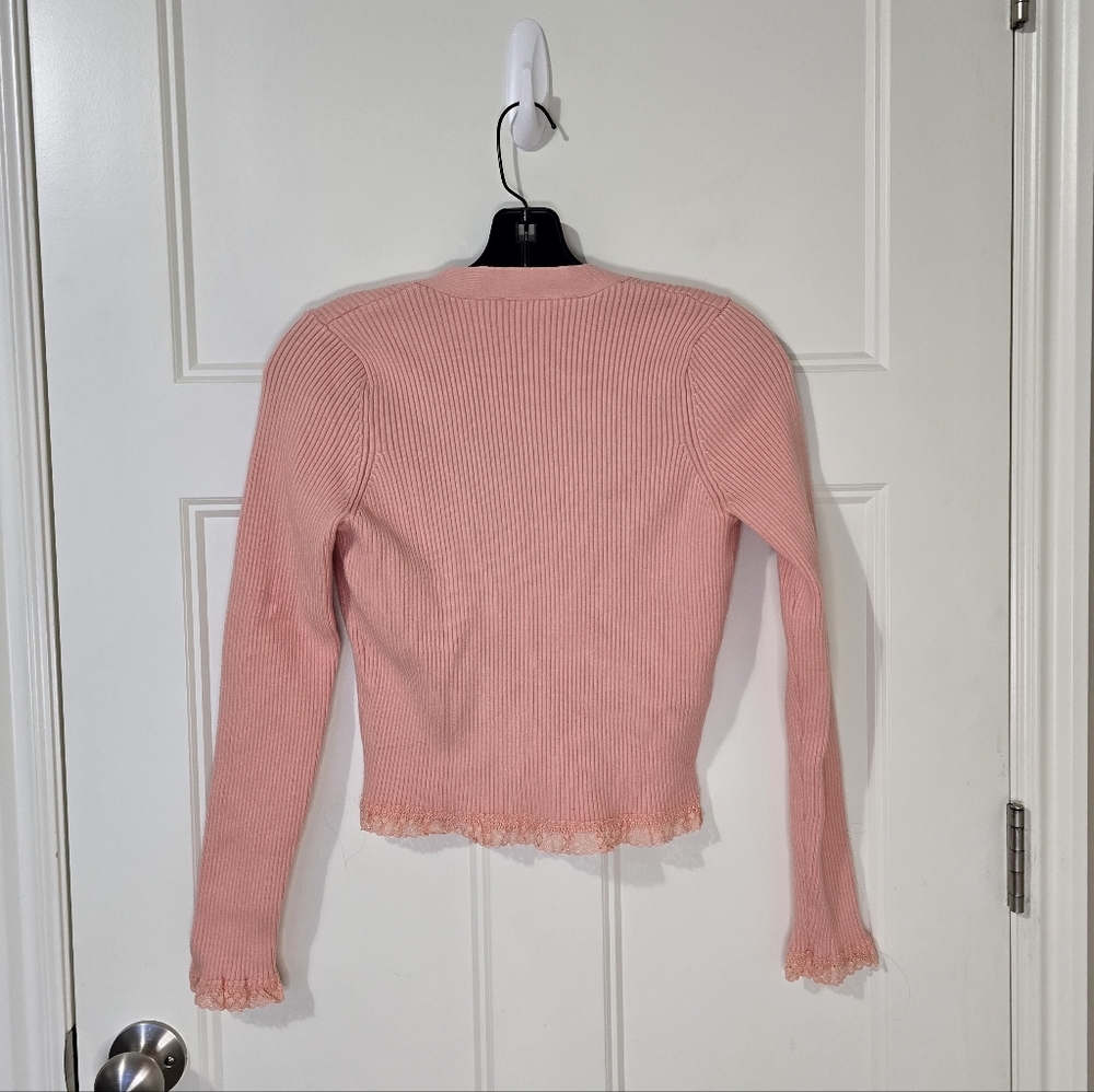For Love And Lemons Nina Cardigan Peach Pink Women's Medium Lace - Picture 5 of 12